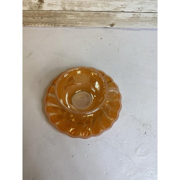 Anchor Hocking Fire King Peach Luster Glass Swirl Demitasse Cup & Saucer Set - Picture 4 of 10